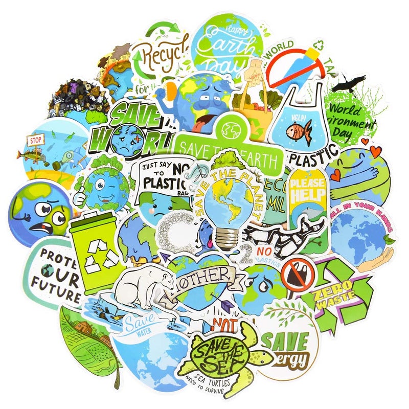 QTL ملصقات QTL للأطفال ملصقات الأرض ملصقات زجاجة المياه للمراهقات الفتيات ملصقات بيئية لأجهزة الكمبيوتر المحمول ملصقات مقاومة للماء والشارات 50 قطعة - Image 1